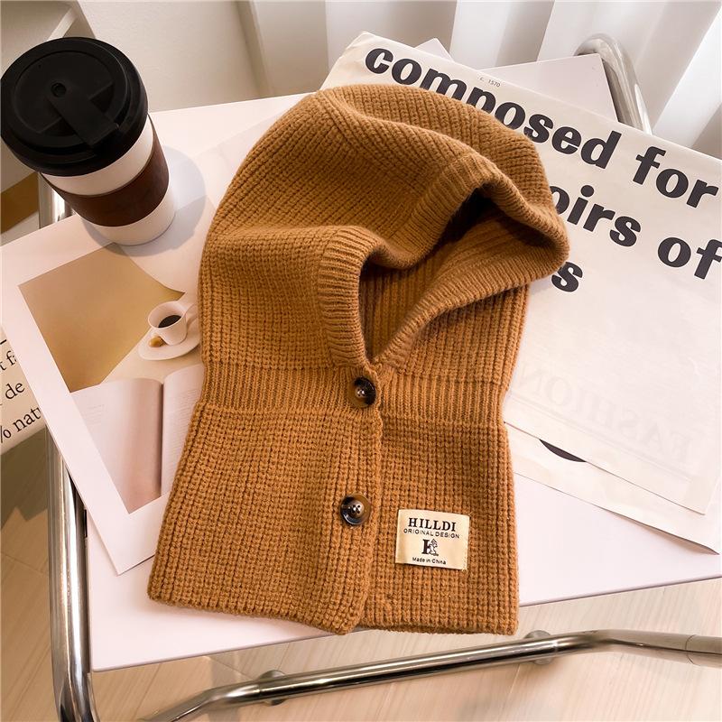 Зимний шарф, теплая вязаная накидка на шею, шерстяная шапка, балаклава, однотонный шарф