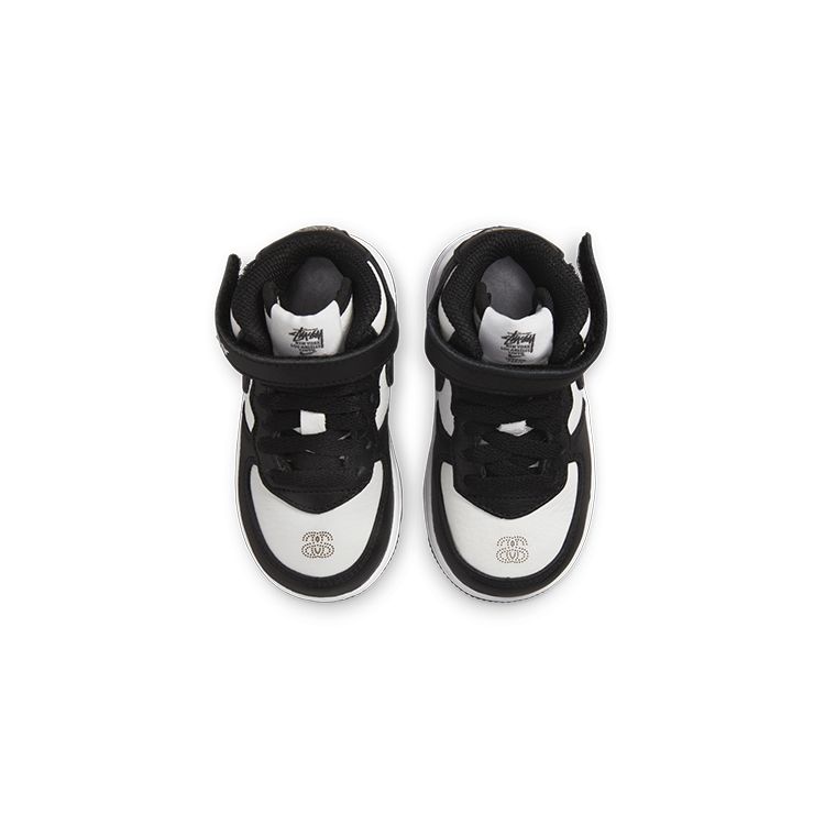 Stussy x Nike Air Force 1 Mid TD Черно-белые детские кроссовки DN4160-002