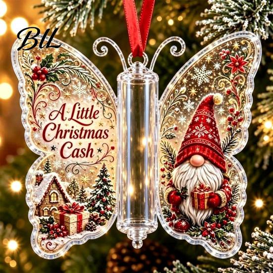 Holiday Party Hanging Decor Butterfly Cash Gift Ornament, Christmas Money Holder with Gifts for Family Friends Festive Print, Acrylic Tree Pendant