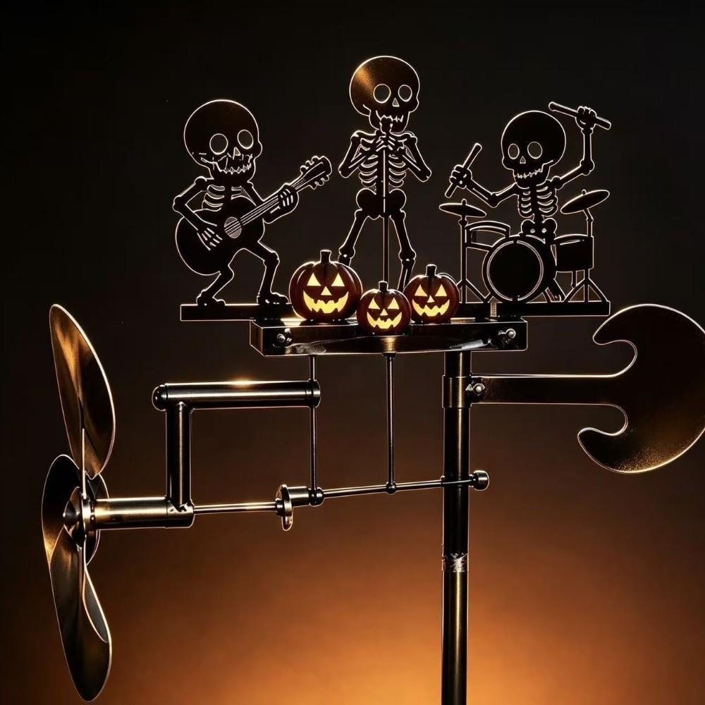 Heavy Duty Rock Trio Skeleton Wind Spinner Wind-Powered Musical Skull Garden Stake Courtyard