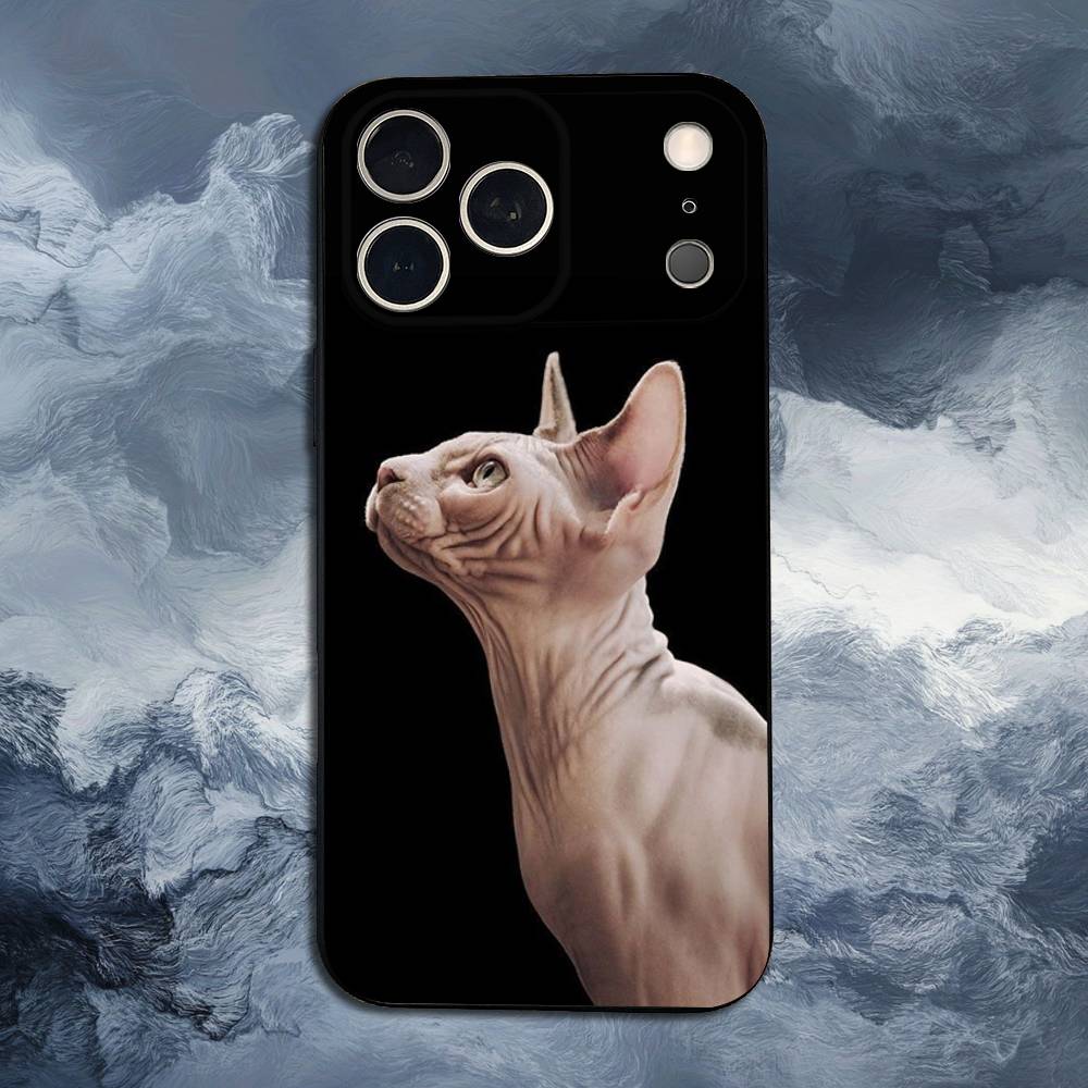 Чехол для iPhone 11,12,15,14,13,16,17,Plus,Pro Max,XS,X,XR,SE,Mini,8,7 с изображением кошки породы Сфинкс, Мягкий силикон, Черный