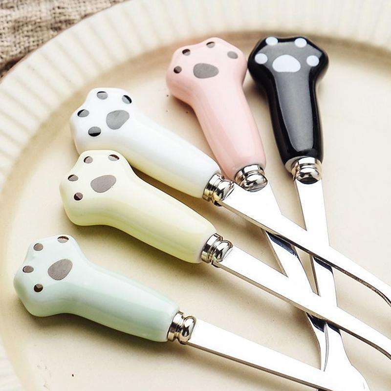 Милая мультяшная кошачья лапка фруктовая вилка из пищевой нержавеющей стали с зеркальной полировкой краев портативная столовая вилка для взрослых детей школьная