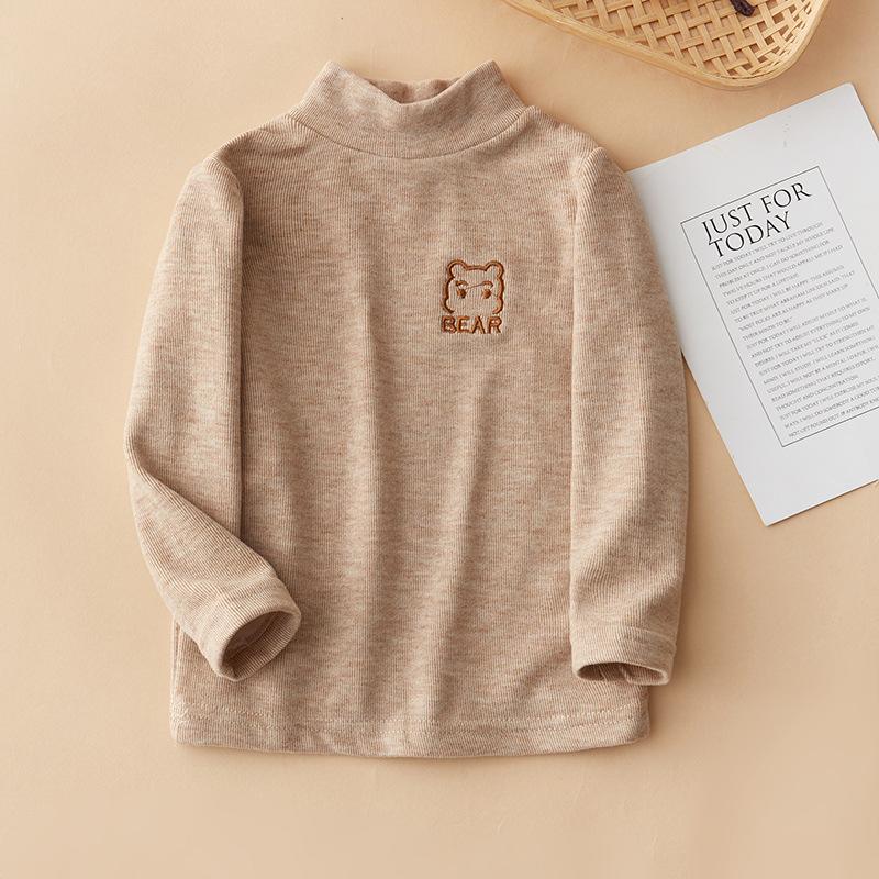 Футболка для малышей и девочек, утепленная, для мальчиков и девочек, топ с маленьким медвежонком, однотонный, с длинными рукавами, принцесса, зима-осень