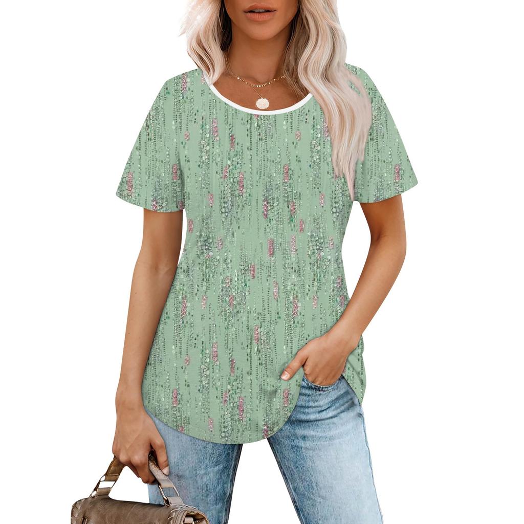 Женская модная повседневная плиссированная футболка с короткими рукавами и круглым вырезом с градиентным принтом