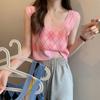 Summer Knitted Argyle Versatile Short Camisole Tank Women's Slim Outerwear Inner Top