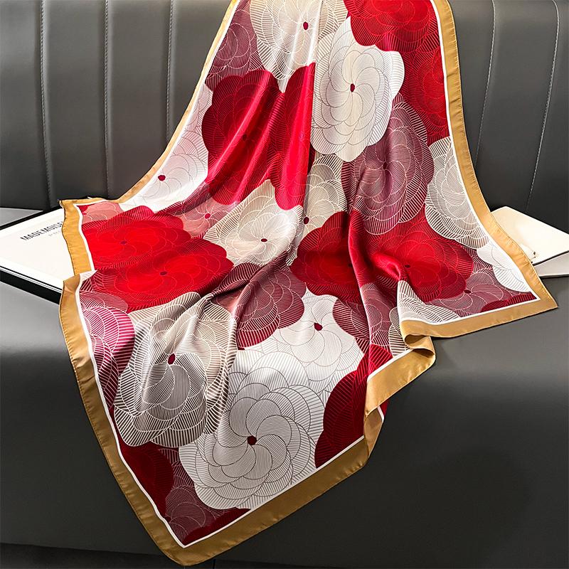 Print Satin Silk Square Scarf Hijab Women Bandana 90CM Headscarves Neckerchief Ladies Muffler Shawl Wrap Foulard Headband