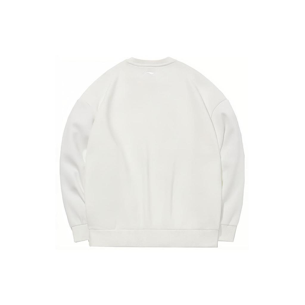 Li Ning Logo Print Solid Color Long Sleeve Crew Neck Loose Sweatshirt Men Sweatshirt White AWDQB71-7