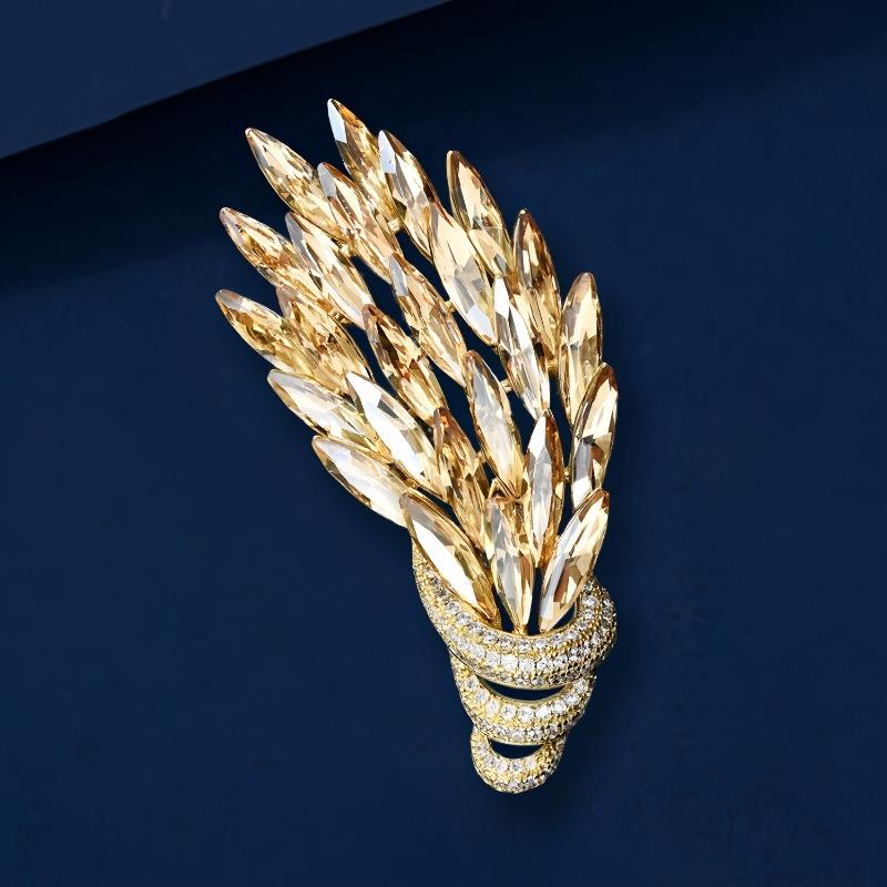 Высококлассная и элегантная женская хрустальная брошь в виде колоса пшеницы с ощущением легкой роскоши и высокого класса