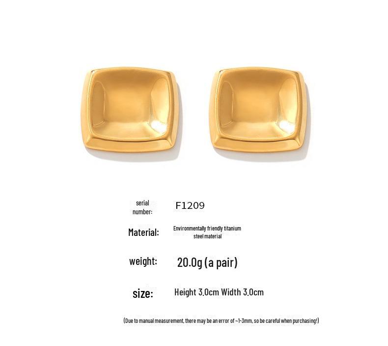 Винтажные геометрические квадратные вогнутые серьги из титановой стали с покрытием из золота 18 карат