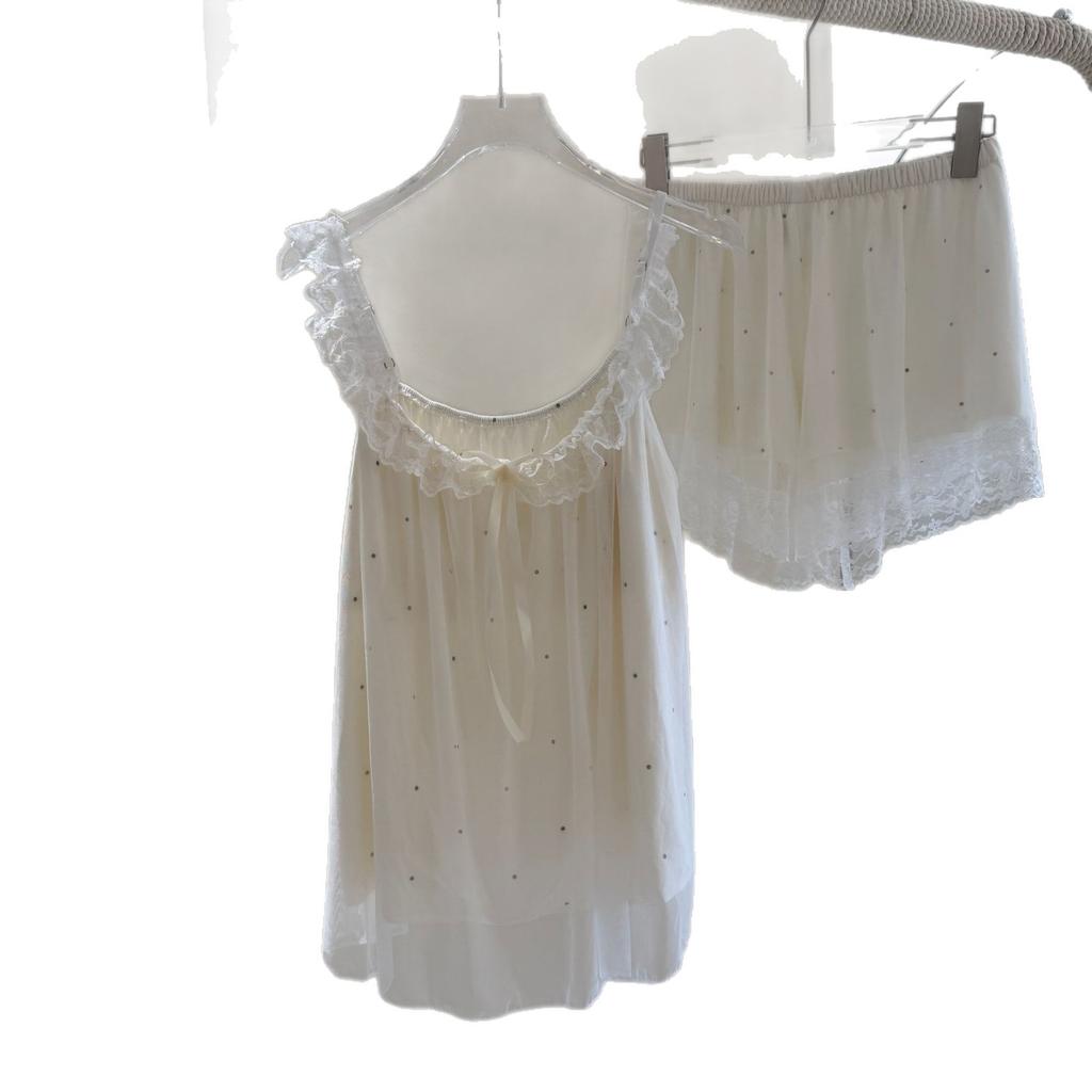 Mesh pajamas women's summer girl pure desire suspender shorts loungewear suit sweet girl sexy pajamas women