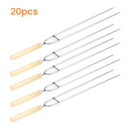 Шпажки для барбекю из нержавеющей стали, двухзубые шампуры для барбекю, 36 см, вилки для кемпинга с деревянной ручкой для шашлыков из курицы и креветок