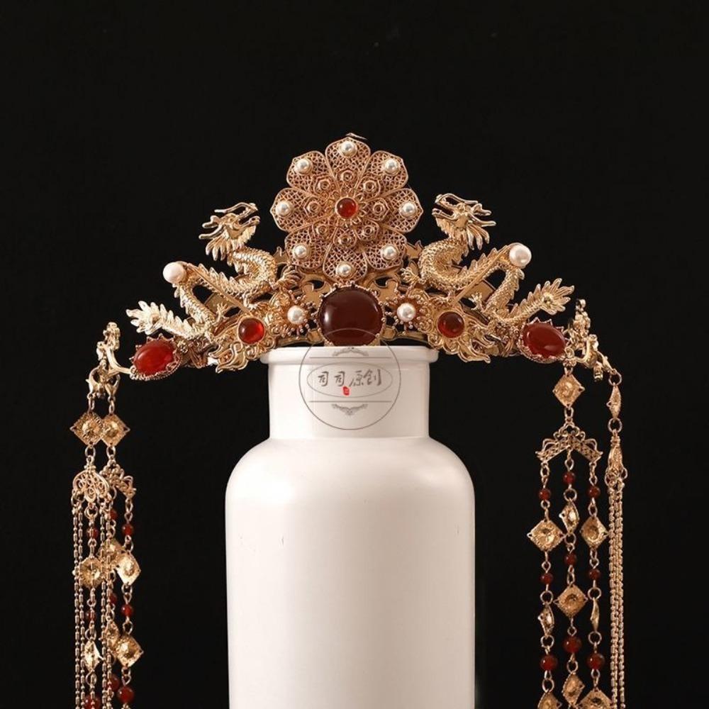 New Chinese Style Hanfu Hair Crown Golden Long Tassel Hairpin Bride Coronet  Hanfu Cosplay