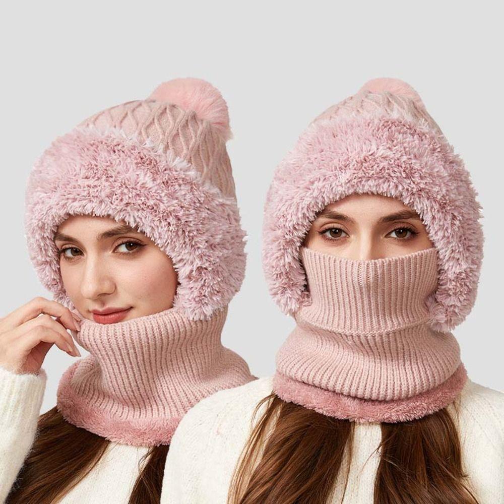 Windproof 2in1 Scarf Hat Plush Balaclavas Hat Fashion Winter Cap Mask Set Riding