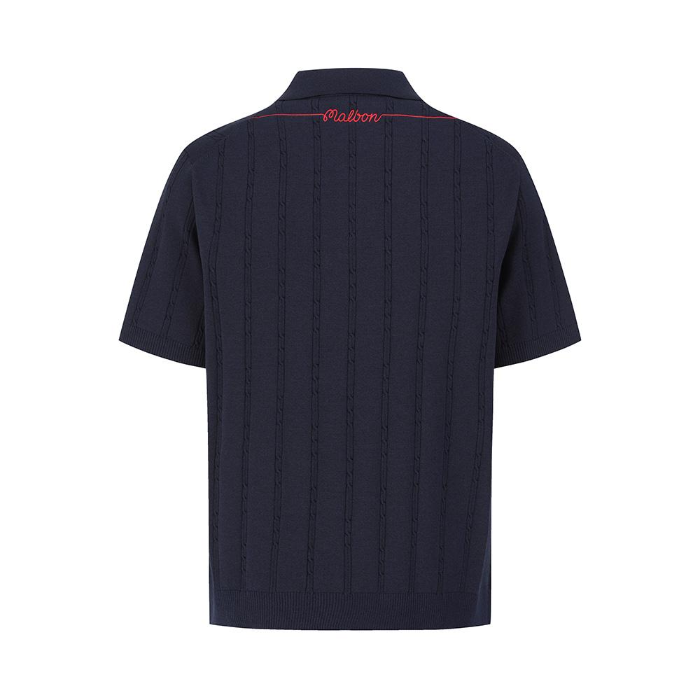 MALBON GOLF M Chain Cable Pattern Casual Short Sleeve Knit Dark Navy (Man)