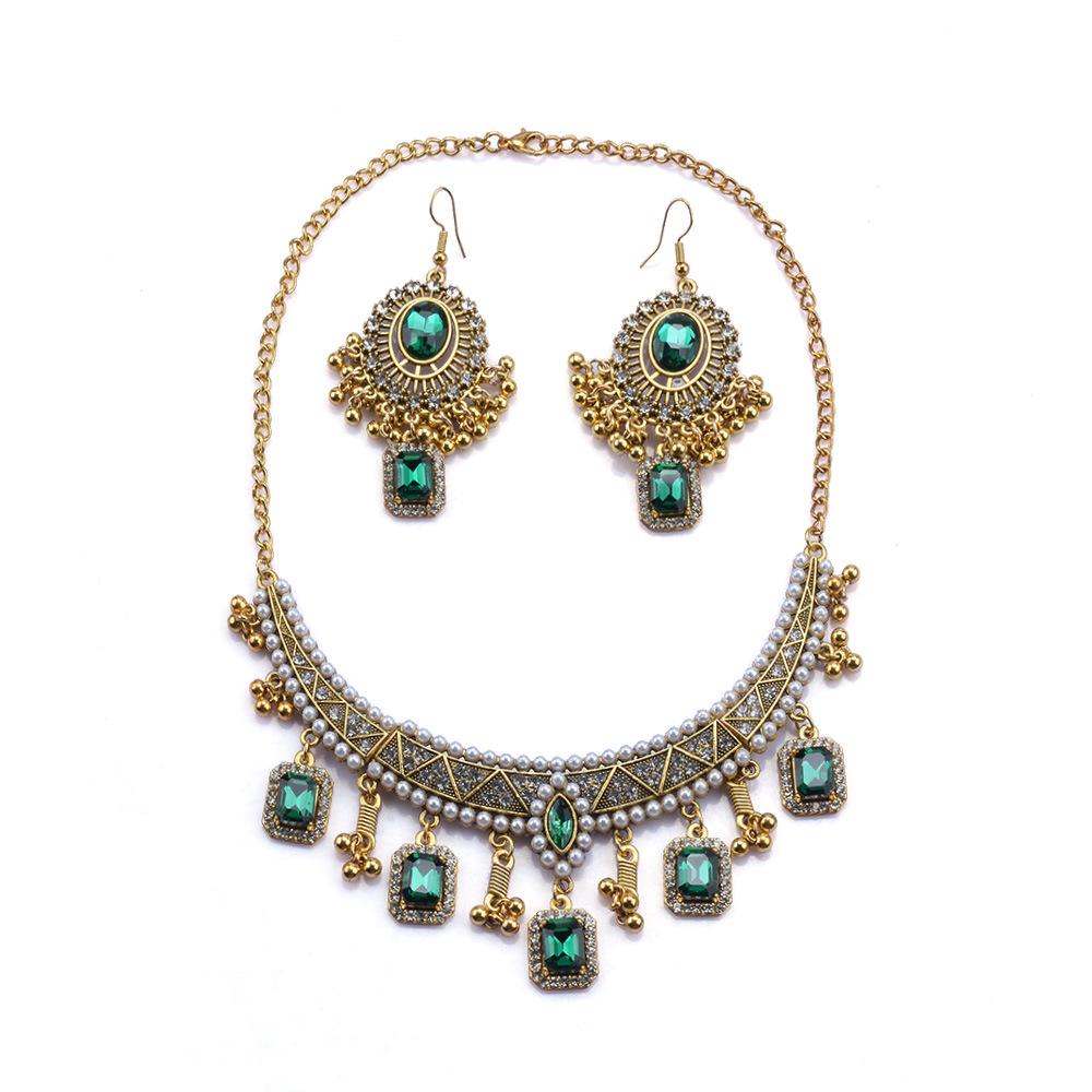 Vintage Exaggerated Pearl Necklace, Dinner Dress, Geometric Water Drop Jewelry Set, Diamond Water Drop Earrings, Women