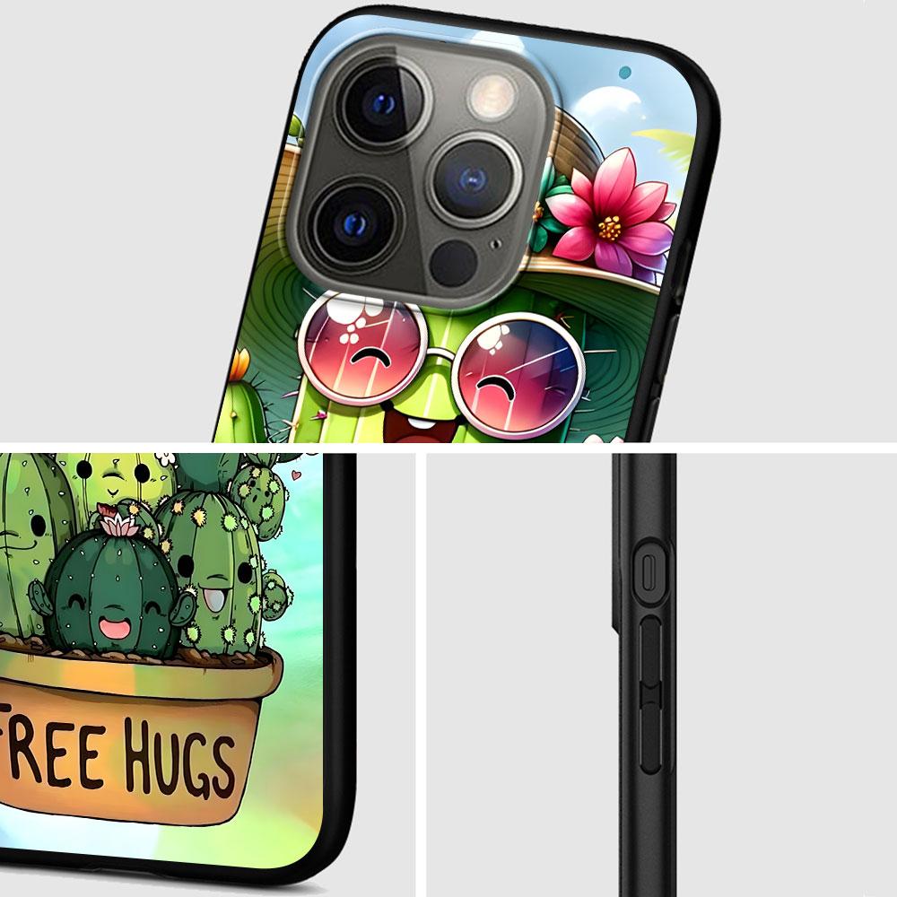Plant Cactus Case for Apple iPhone 14 11 7 SE 2020 8 X XS 13 12 Mini XR 15 Pro Max Silicone Black Soft Phone Cover