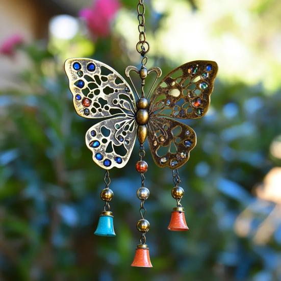 Винтажная подвесная бабочка, украшение, устойчивое к погодным условиям, для внутреннего и наружного использования, для сада, патио, металлическая подвесная подвеска в виде колокольчика для ветряной музыки
