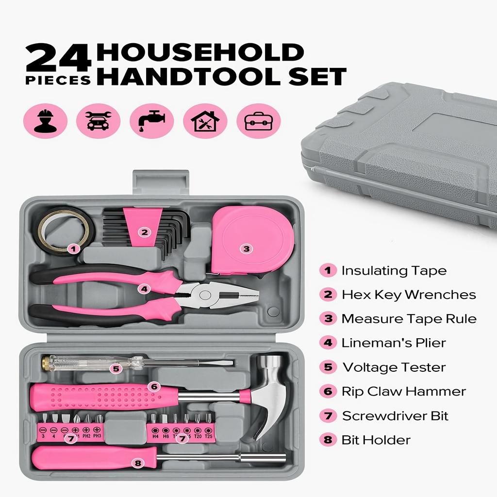 Ladies Only 24 Piece Set, Tool Set. Advanced Tool Kits, Model Making, Including Hammers, Gauges, Screwdrivers and More Designed for Women
