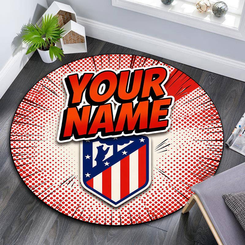 Custom Name,Atletico Grit round rug,Rugfor Living Room Bedroom Playroom ,Non-slip Floor Mat,Holiday and Birthday Gifts.chl