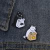 Feed Myself Enamel Pins Cute Black White Cat Dried Fish Bag Brooches Lapel Badge