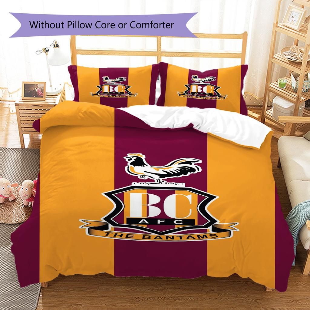 Bradford City AFC Pattern Bedding Set Quilt Cover Pillowcase Home Decor Gift (1 * duvet cover + 2 * pillowcase, without core)