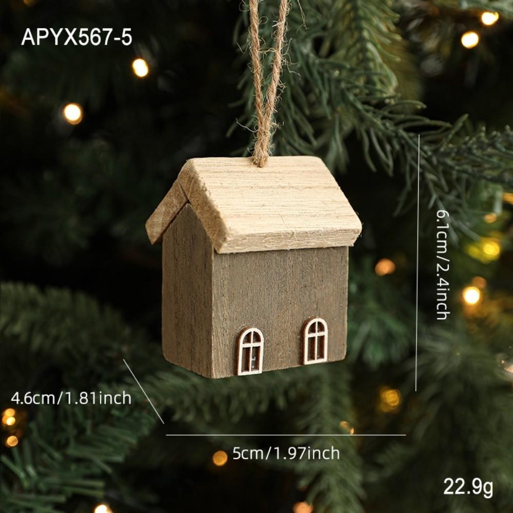 New Wooden Christmas House Pendant Village Pendant DIY Christmas Tree Decoration Log House Ornament Party Decoration