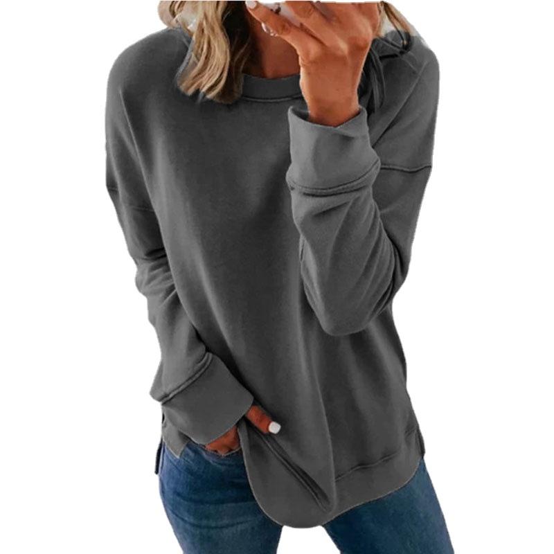 YYFS Женская мода, повседневные осенне-зимние однотонные пуловеры с круглым вырезом и длинными рукавами с принтом