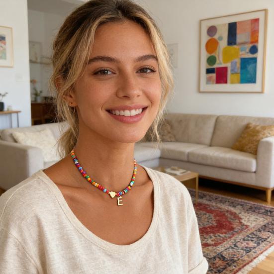 Колье-чокер с бусинами для женщин, разноцветное колье с бусинами, колье с подвеской-буквой, чокер с сердцем, подарок на день рождения для девочек, жены, девушки