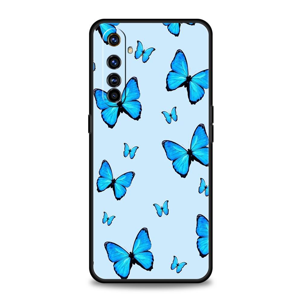 butterfly Phone Case For Realme 10 9 8 5G 7 6 GT2 Pro Plus 9i 8i C21 C11 C25 C35 GT Neo 2 3 3T Soft Silicone Black Cover Coque