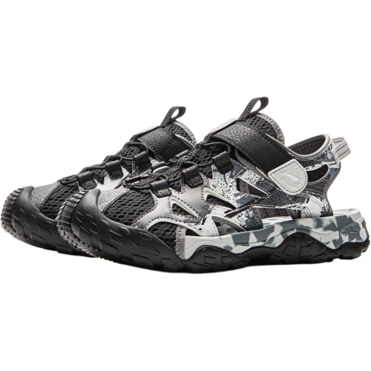 Li Ning Kids Outdoor Comfortable Versatile Non-Slip Shock Absorbing Low-Top Sandals Kids Sandals Black YKEV016-3