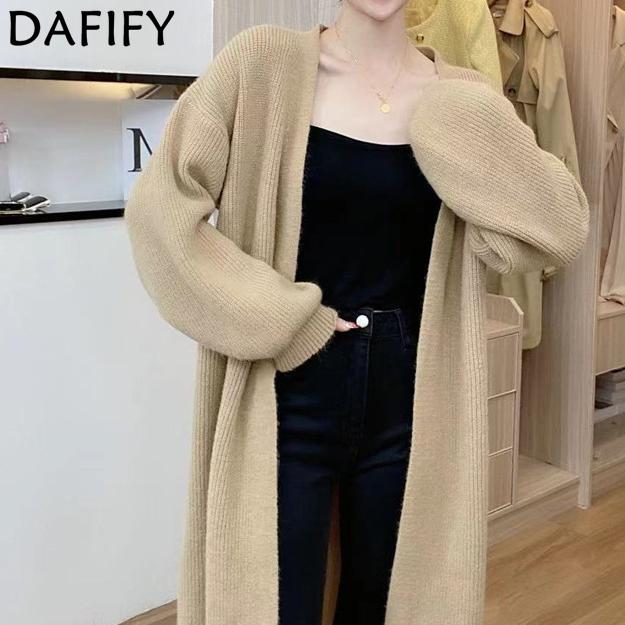 DAFIFY Women's Fashion Casual Fall Winter Solid Color Print Long Sleeve Sweaters