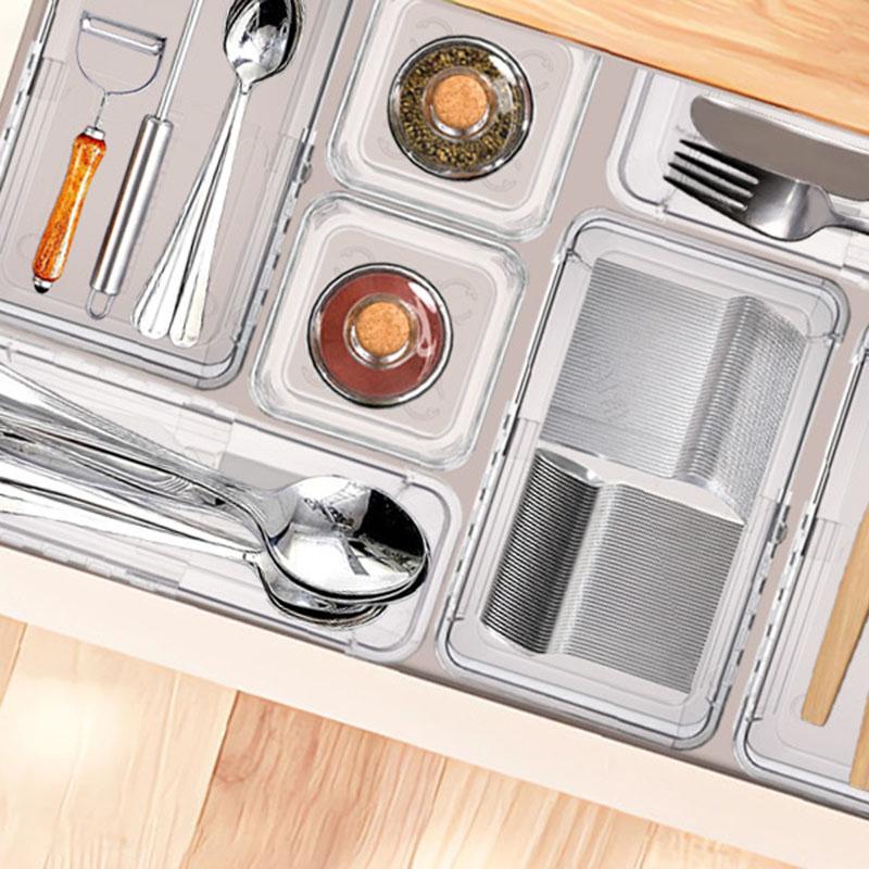 Прозрачный разделитель для ящика, коробка для хранения, свободно расширяемая и штабелируемая, настольная для организации мелочей, коробка с отсеками для хранения