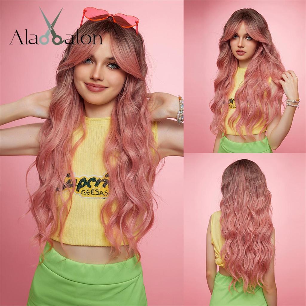 ALAN EATON Супер длинные зеленые парики с эффектом омбре, волнистый вьющийся синтетический парик с челкой для женщин, косплей, вечерние, повседневные, термостойкие волокна, парики