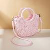 Handwoven Straw Rattan Half-Moon Bag - Women’s Large Capacity Hollow Out Crossbody Beach Shoulder Bag with Half-Round Design