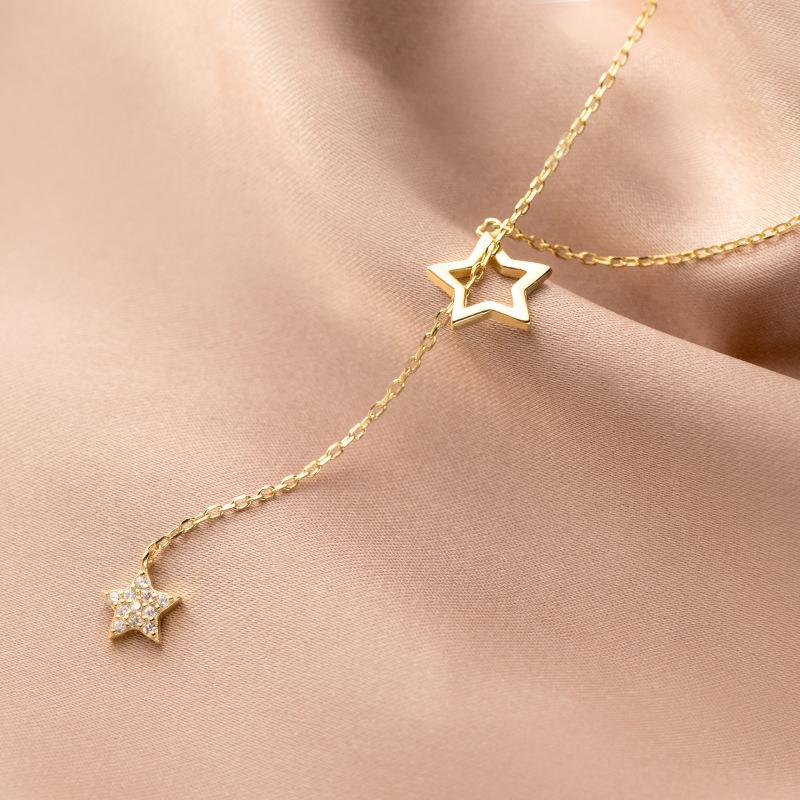 WANTME Real 925 Sterling Silver Fashion Korean Romantic Hollow Star Link Chain Clavicle Necklace for Women Wedding Jewelry Gift