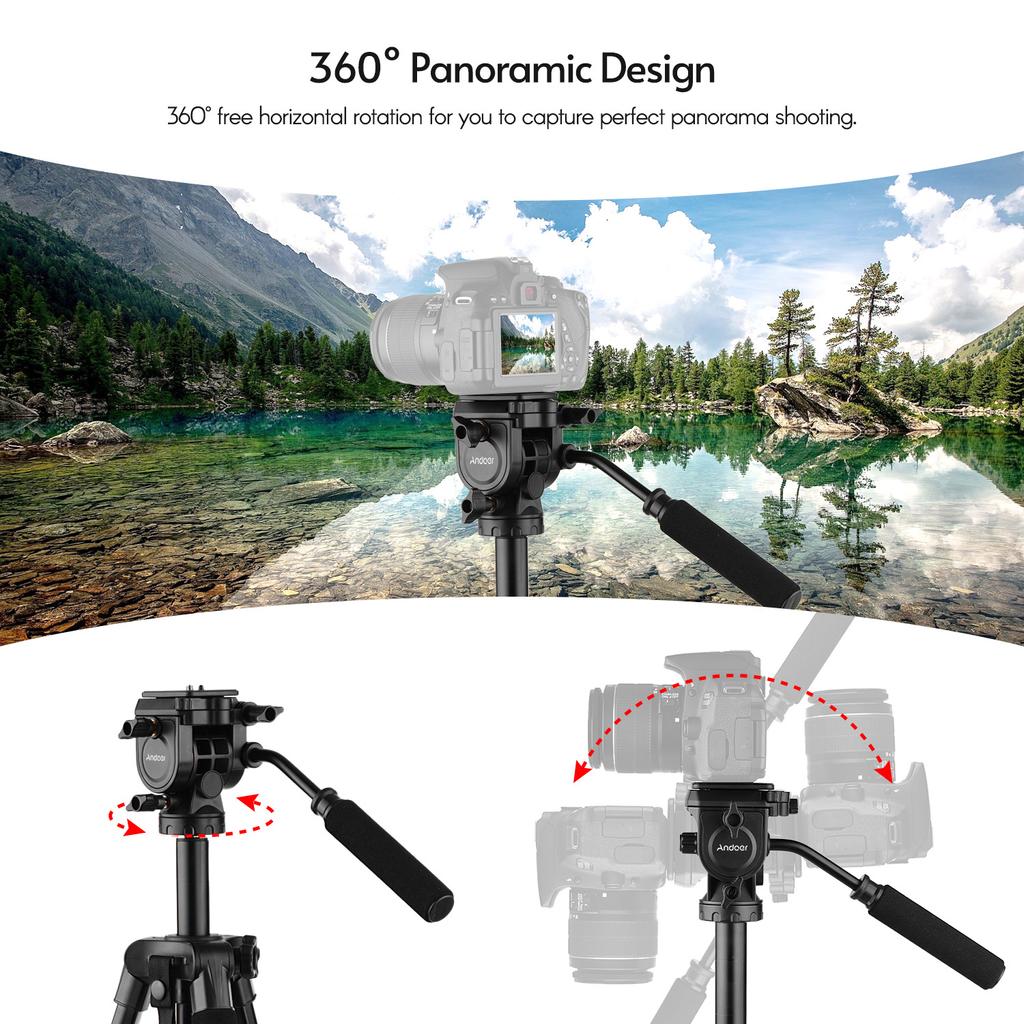 Andoer TTT-005 Aluminum Alloy Tripod Stand Fluid Hydraulic Ball Head Max. Height 65 Inches Max.