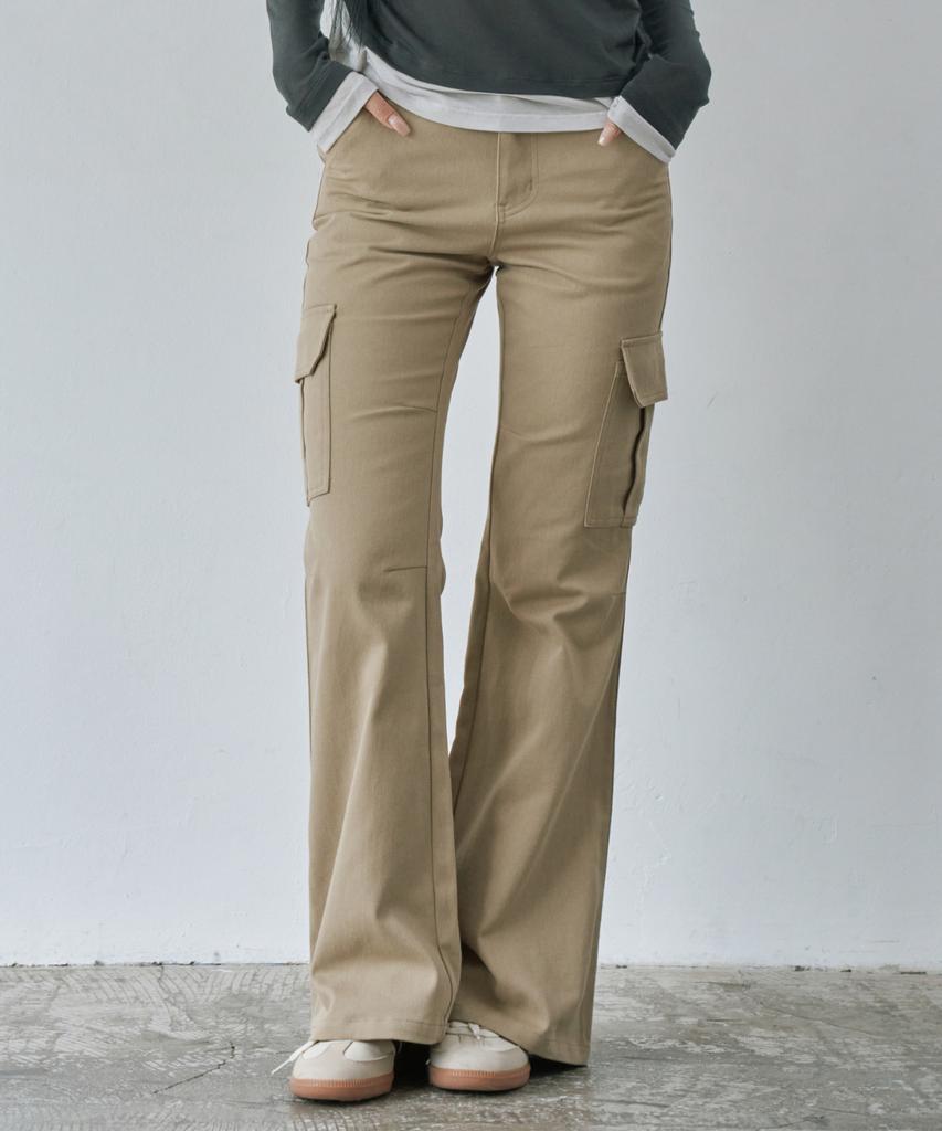 WAARFORWOMAN W1154 Брюки-карго bootcut с D-образным кольцом_Бежевый