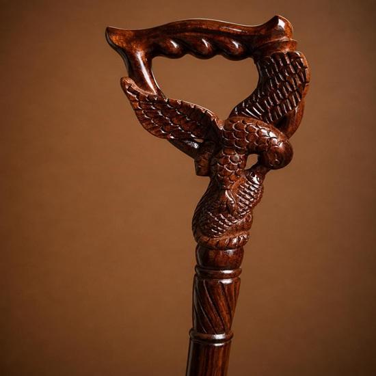 Hand Carved Eagle & Fish Walking Cane, Wooden Eagle Walking Stick, Solid Wood Gentleman Cane, Wildlife Gift