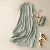 Summer New Cardigan Long Skirt Wind Cotton Linen Short Sleeved Dress