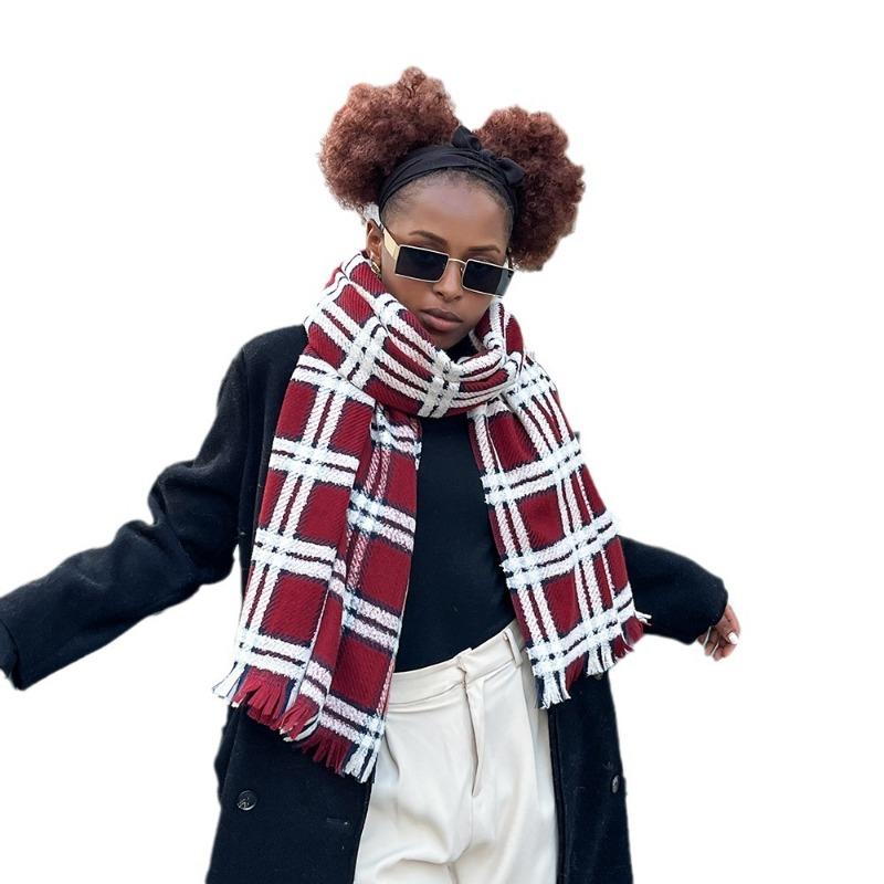 Imitation Cashmere Scarf, Women's Autumn and Winter Large Plaid Scarf, Warm and Thickened Medium and Long Scarf, Versatile Scarf, Shawl.