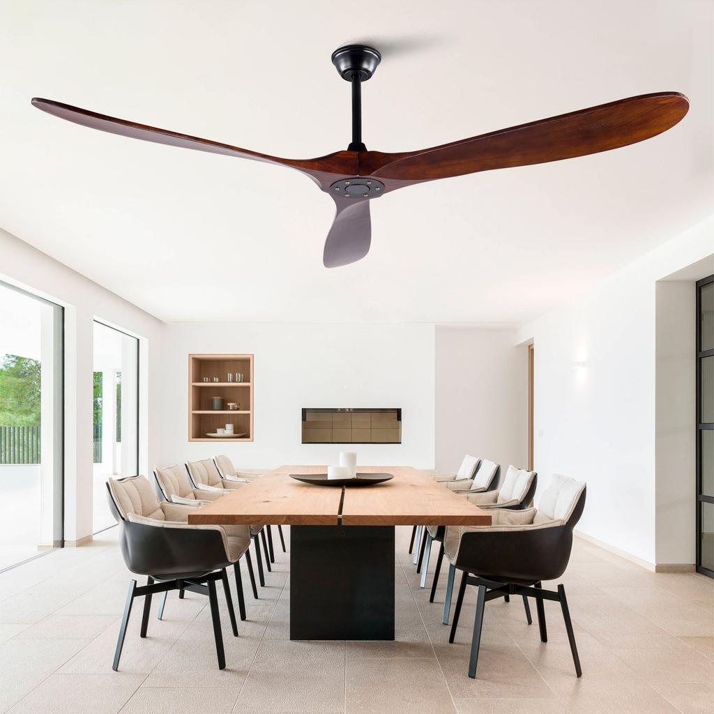 70-Inch Ceiling Fan without Light, Wood Outdoor Ceiling Fan in Walnut Color, Extra Large, Waterproof, with Downrod, Mid-Century Modern Design