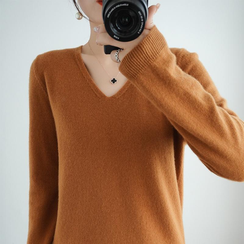 Женский уютный вязаный пуловер, кашемировый свитер, v-образный вырез, нечеткий тонкий свитер