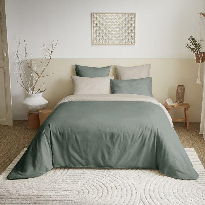Pack complet 6 pièces Eucalyptus/Lin réversible housse de couette pour lit 160 x 200 cm