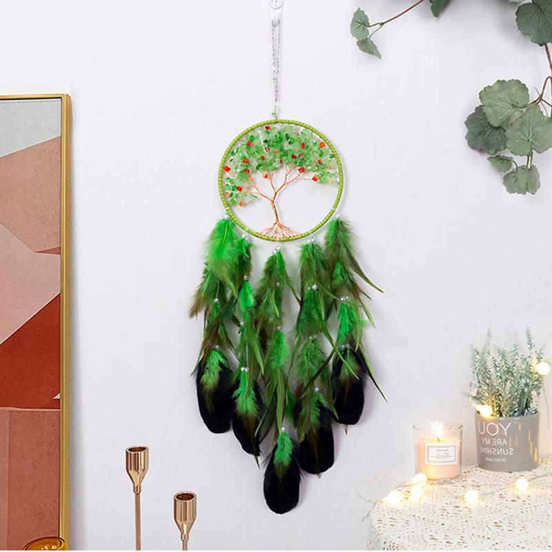 Tree Of Life Dream Catcher Handmade Pink Gravel Wall Hangings Feather Craft Home Decor Wind Chimes Dreamcatchers Room Decorate Quality