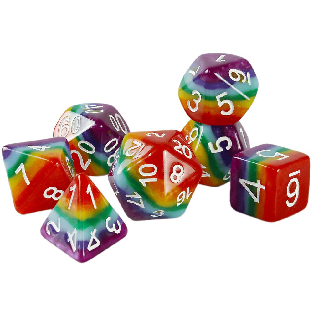 7шт. Радужные игральные кости DND набор многогранных цифровых игральных костей D4, D6, D8, D10, D10%, D12, D20 для настольной игры
