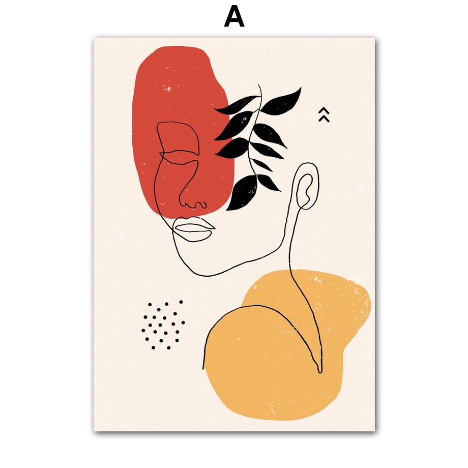 Настенная картина на холсте, красная, желтая линия, девушка, ветка ивы, минималистичные украшения для гостиной, постеры и принты, настенные панно