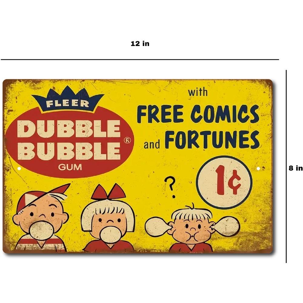 "Vintage Retro Metal Tin Sign - Double Bubble Gum Decor, 12x8 Inch"