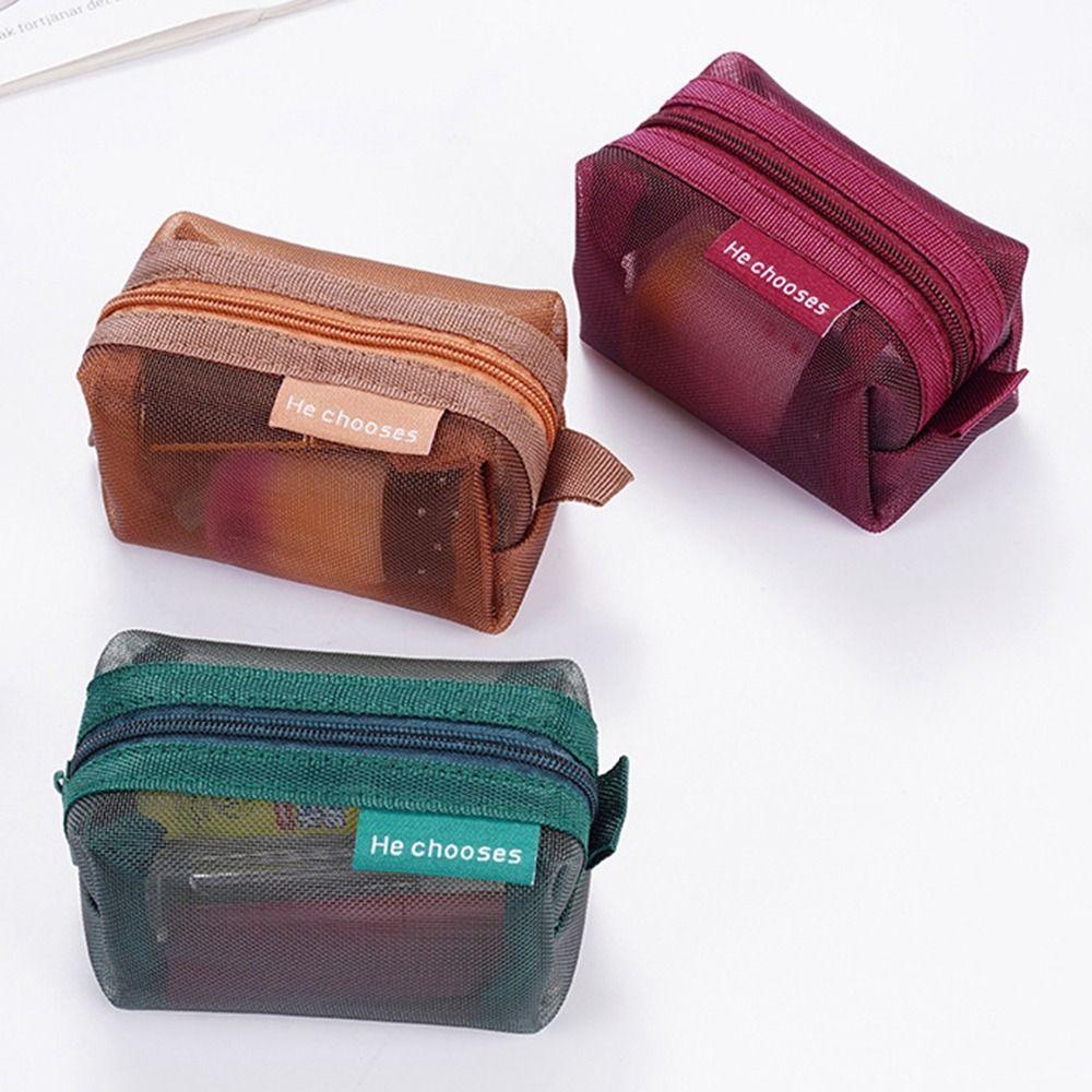 Zipper Mesh Makeup Bag Retro Color Toiletry Storage Bag Fashion Transparent Cosmetic Bag  Outdoor