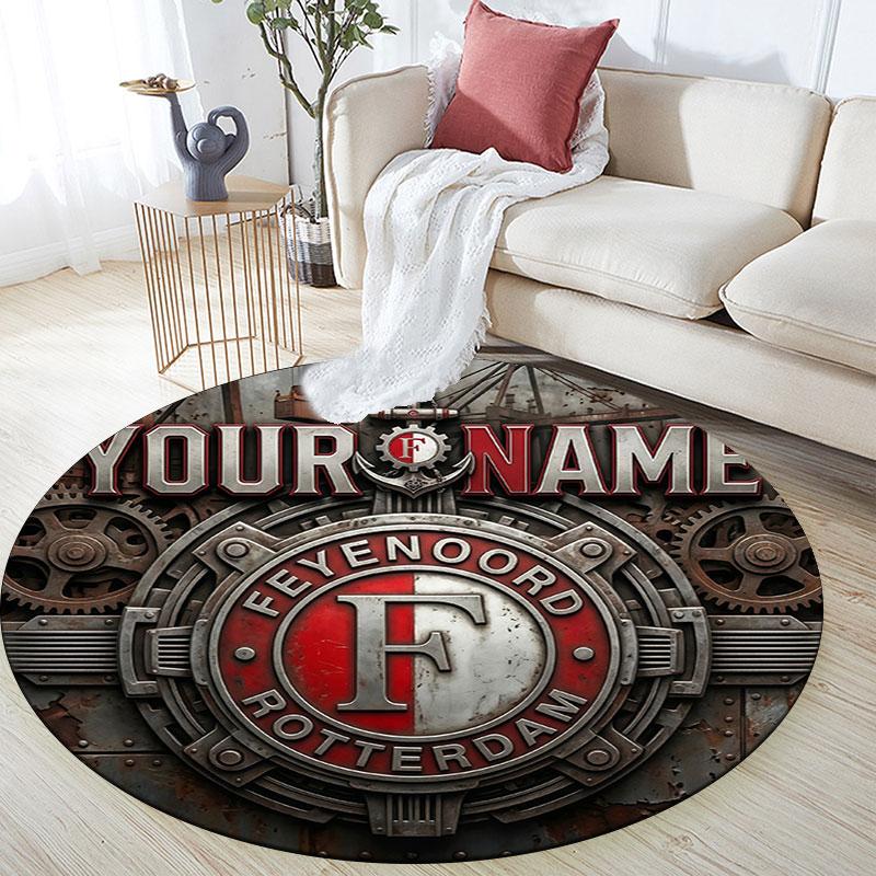 Custom Name,Feyenoord Rotterdam pattern round rug,Carpet Rug for Living Room Bedroom Playroom ,Non-slip Floor Mat,Holiday Gifts and Birthday Gifts.