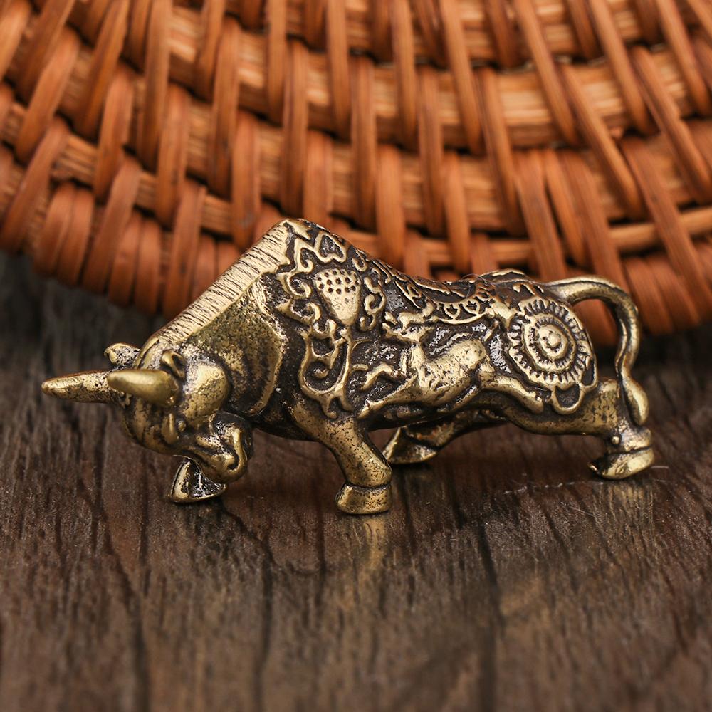 Decoration Brass Bull Figurine Desktop Ornament Abstract Animal Sculpture Miniature Zodiac Cattle